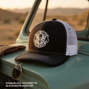 Look Twice Save a Life Hat – Trucker Patch Hat for Motorcyclists, Biker Safety Gift, Laser Engraved Snapback, Father's gift