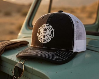 Look Twice Save a Life Hat – Trucker Patch Hat for Motorcyclists, Biker Safety Gift, Laser Engraved Snapback, Father's gift