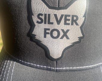 Silver fox trucker hat for Dad or Grandpa, gift for Dad, Richardson 112 trucker hat, engraved patch hat for men, silver fox, silver fox gift