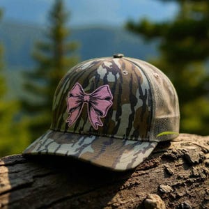 Camo bow hat for women, coquette bow patch hat for women, camo hat, cute hat for women, coquette bow gift, gift for woman