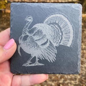 Engraved Slate Turkey Hunting Coasters: Cabin Decor Gift