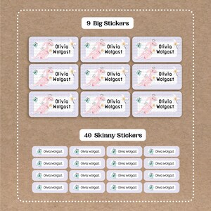Dinosaur Stickers - 9 Big School Name Stickers - 40 Skinny Stickers