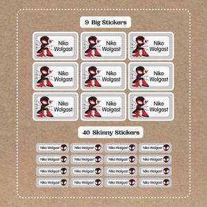 Cute Super Hero Stickers - 9 Big School Name Stickers - 40 Skinny Stickers