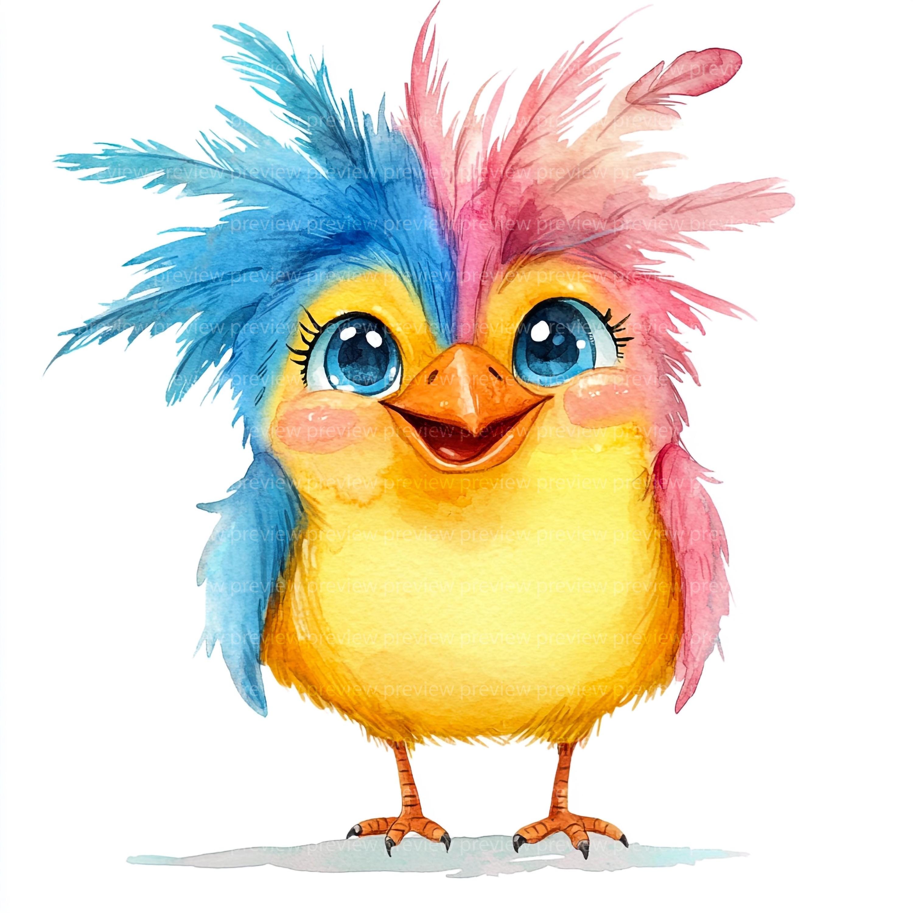 12 Whimsical Bird Clipart | Quirky Avian Watercolor Art | Funny ...