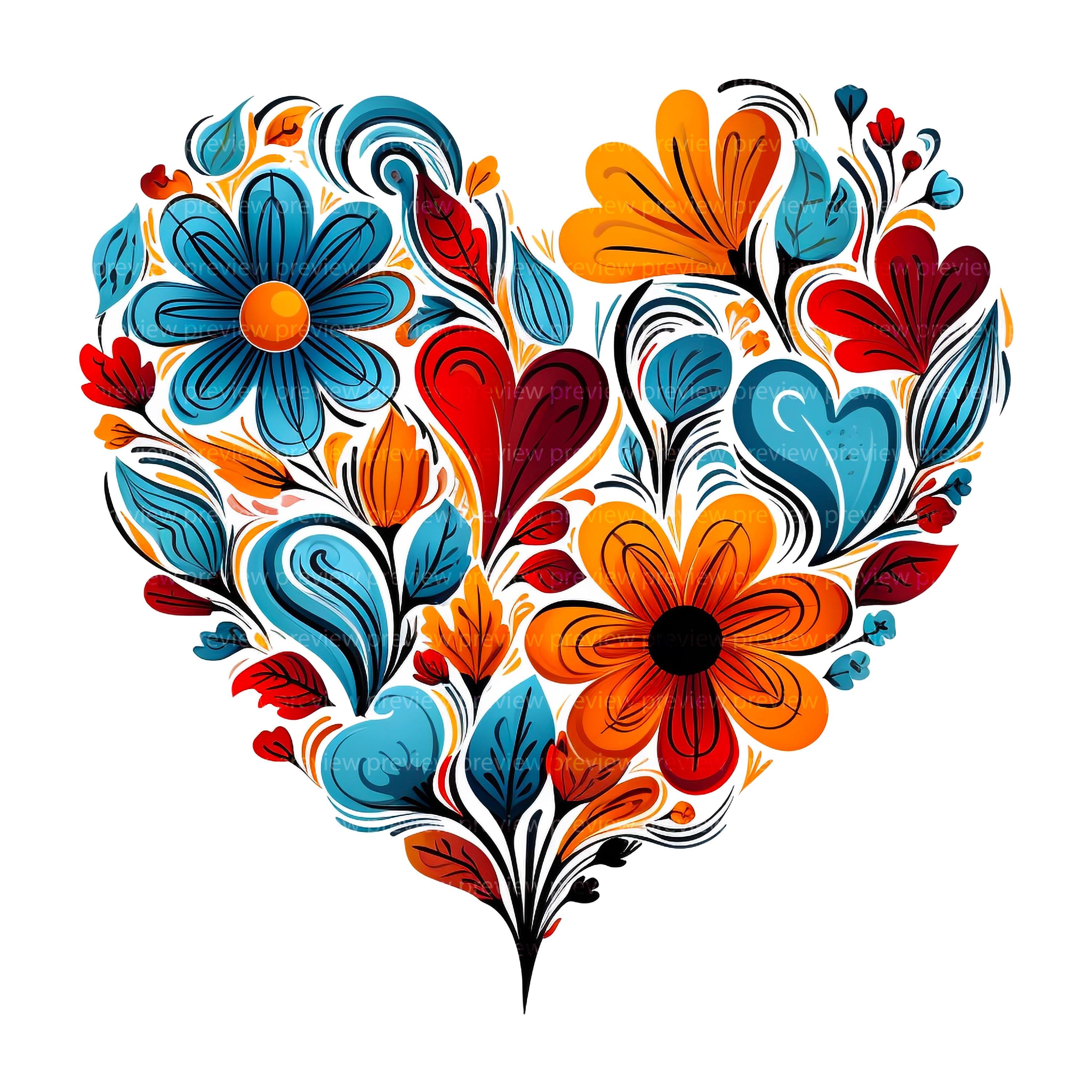 12 Floral Heart Clipart | Colorful Flower Watercolor Art | Romantic ...