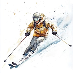 13 Aquarell Ski Clipart | Hochwertige JPGs für Winter Karten, Digitaler Planer & Wand Kunst | Herunterladbare Kunst