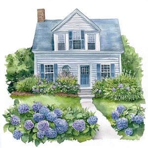 20 Cape Cod House Clipart Bundle | Watercolor Coastal Cottage Set for Junk Journal and Card Making (JPG)