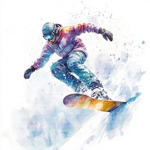 Snowboarder saltando en el aire Clipart / 17 JPG de alta resolución para tarjetas de invierno, planificadores digitales y álbumes de recortes de invierno / Uso comercial