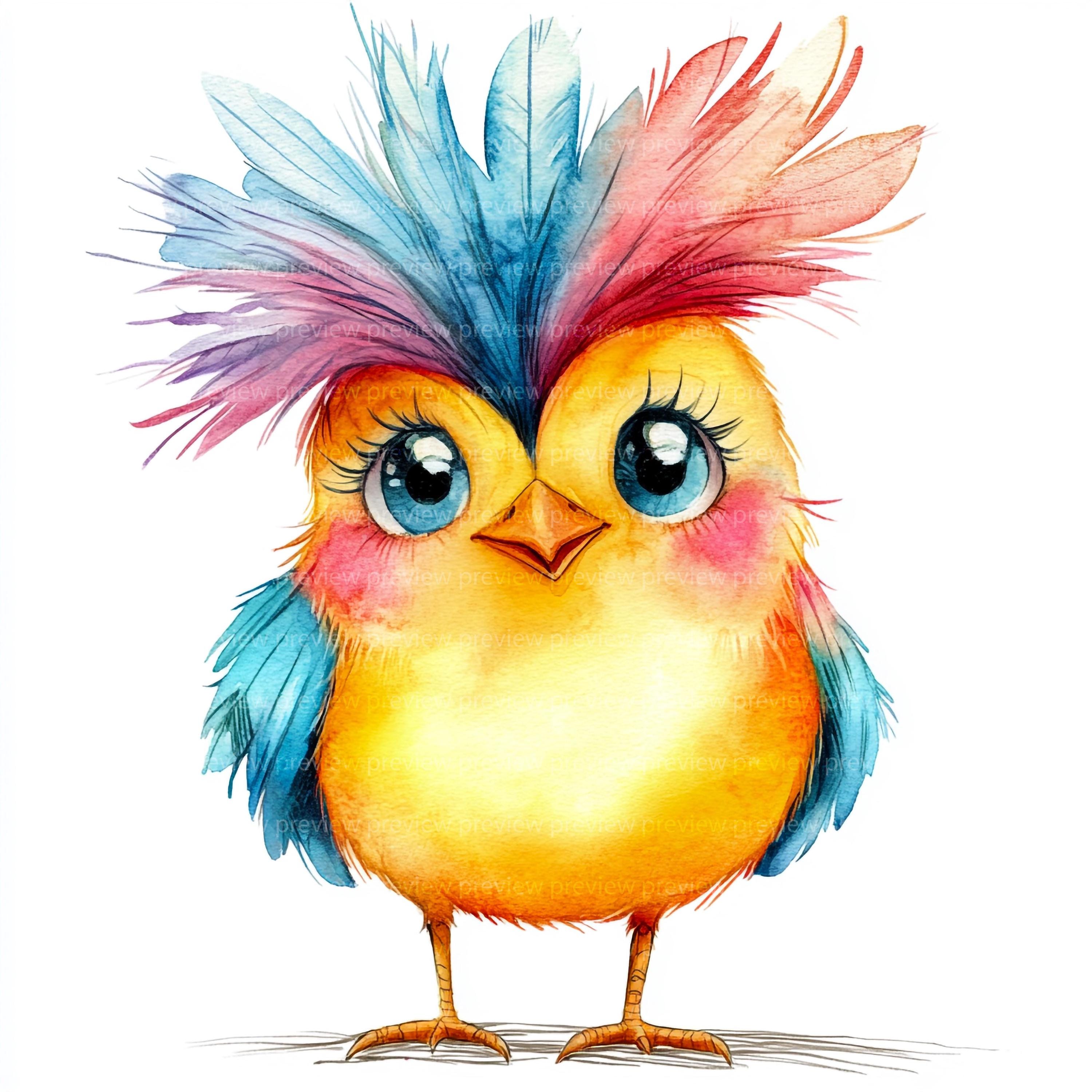 12 Whimsical Bird Clipart | Quirky Avian Watercolor Art | Funny ...