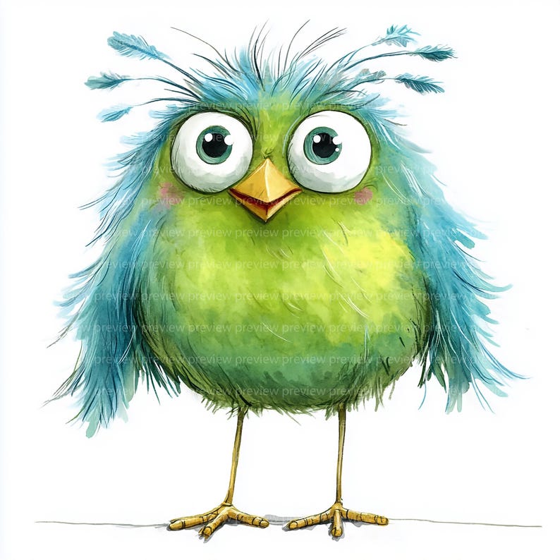 12 Whimsical Funny Bird Clipart | Quirky Animal Art (jpgs, Commercial ...