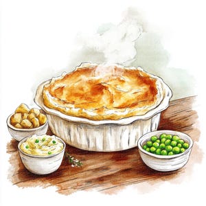 Clipart de torta de pastor em aquarela | 15 JPGs de alta resolução para cartões de receita, planejador digital e diário digital | Uso comercial