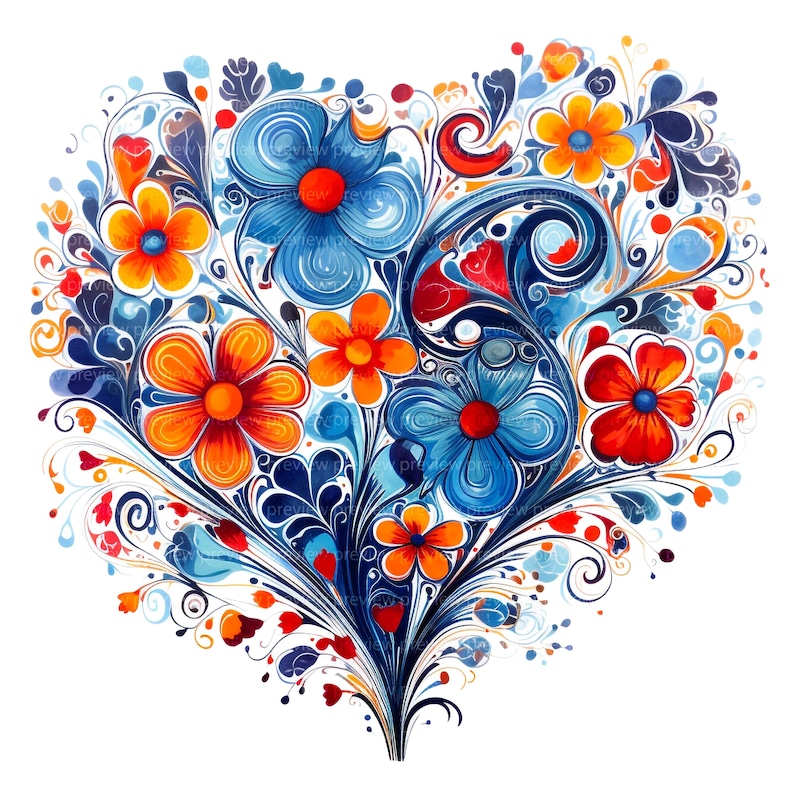 12 Floral Heart Clipart | Colorful Flower Watercolor Art | Romantic ...