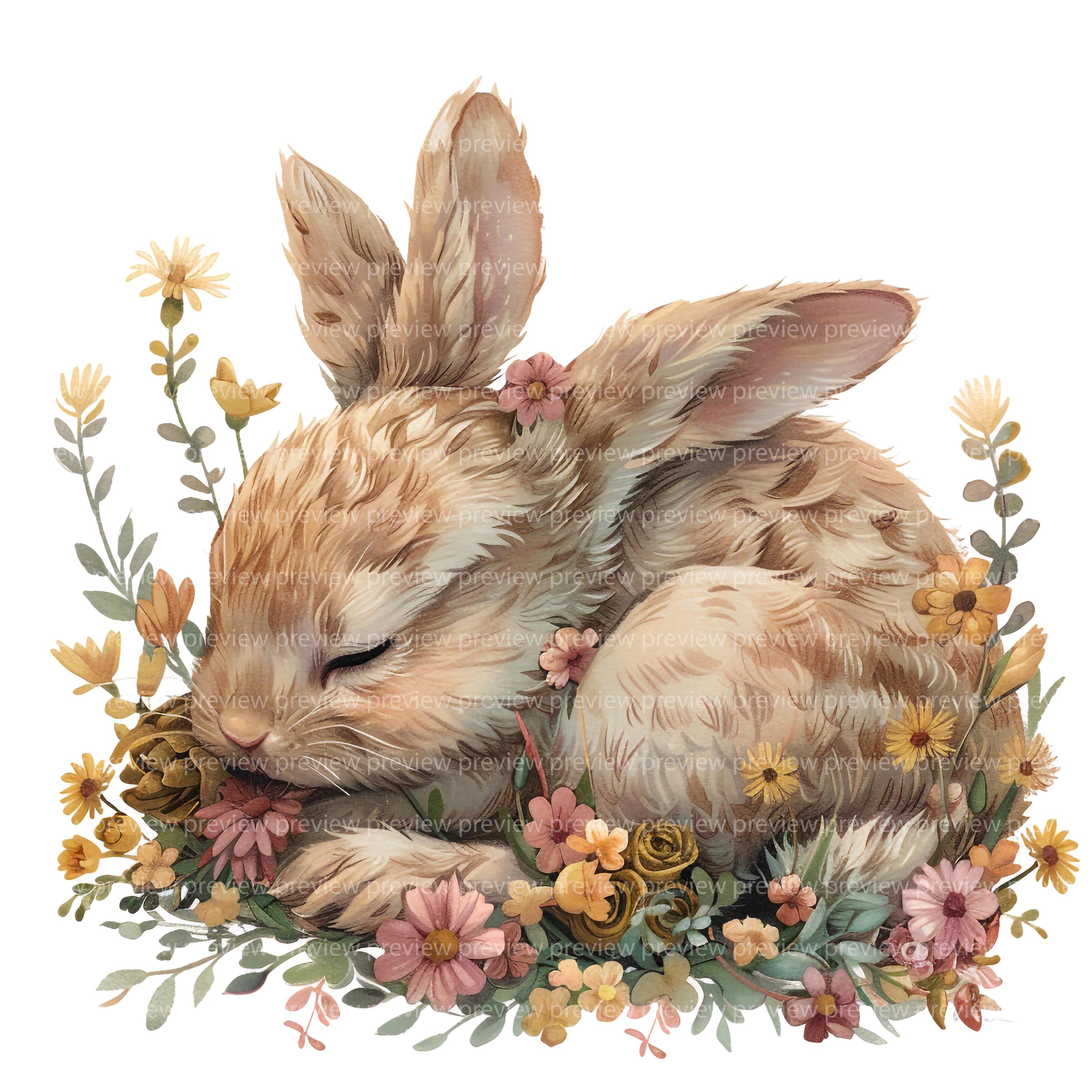 12 Floral Bunny Clipart | Whimsical Rabbit Watercolor Art | Spring ...