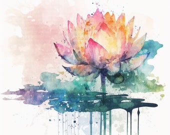 Elegant Lotus Clipart Bundle | 14 High-Res Watercolor Lotus Flowers for Digital Planner, Junk Journal, Floral Wall Art | Commercial Use