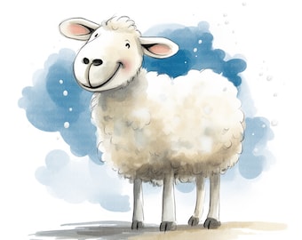 12 Aquarell Schaf Clipart | Lustige Schafe | 12 hochwertige JPGs für Wandbilder, digitaler Planer, Junk Journal | Herunterladbare Kunst