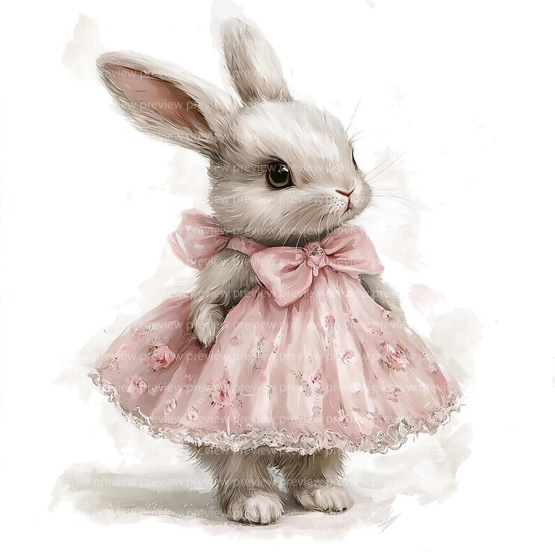 12 Bunny in Pink Dress Clipart | Whimsical Rabbit Watercolor Art ...