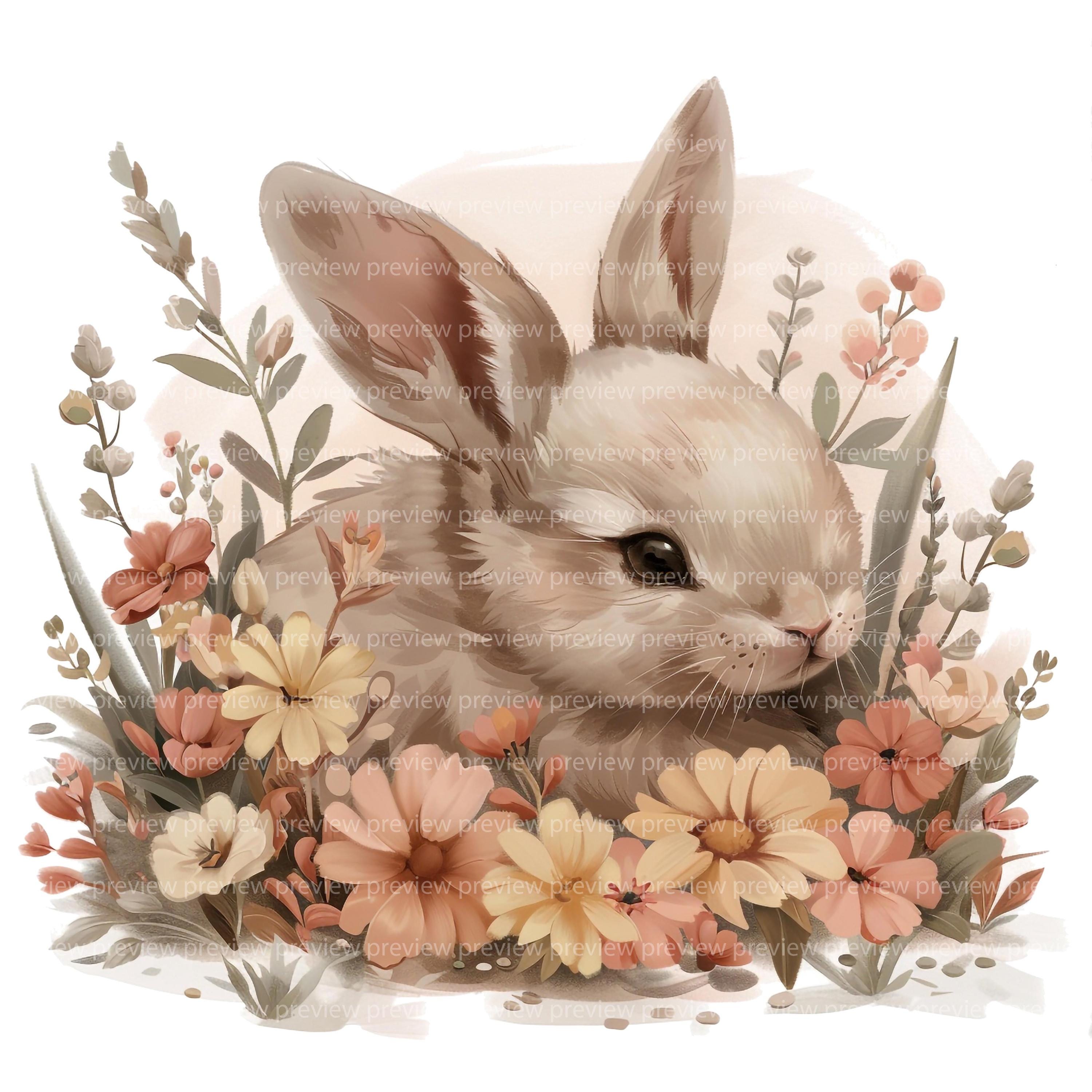 12 Floral Bunny Clipart | Whimsical Rabbit Watercolor Art | Spring ...