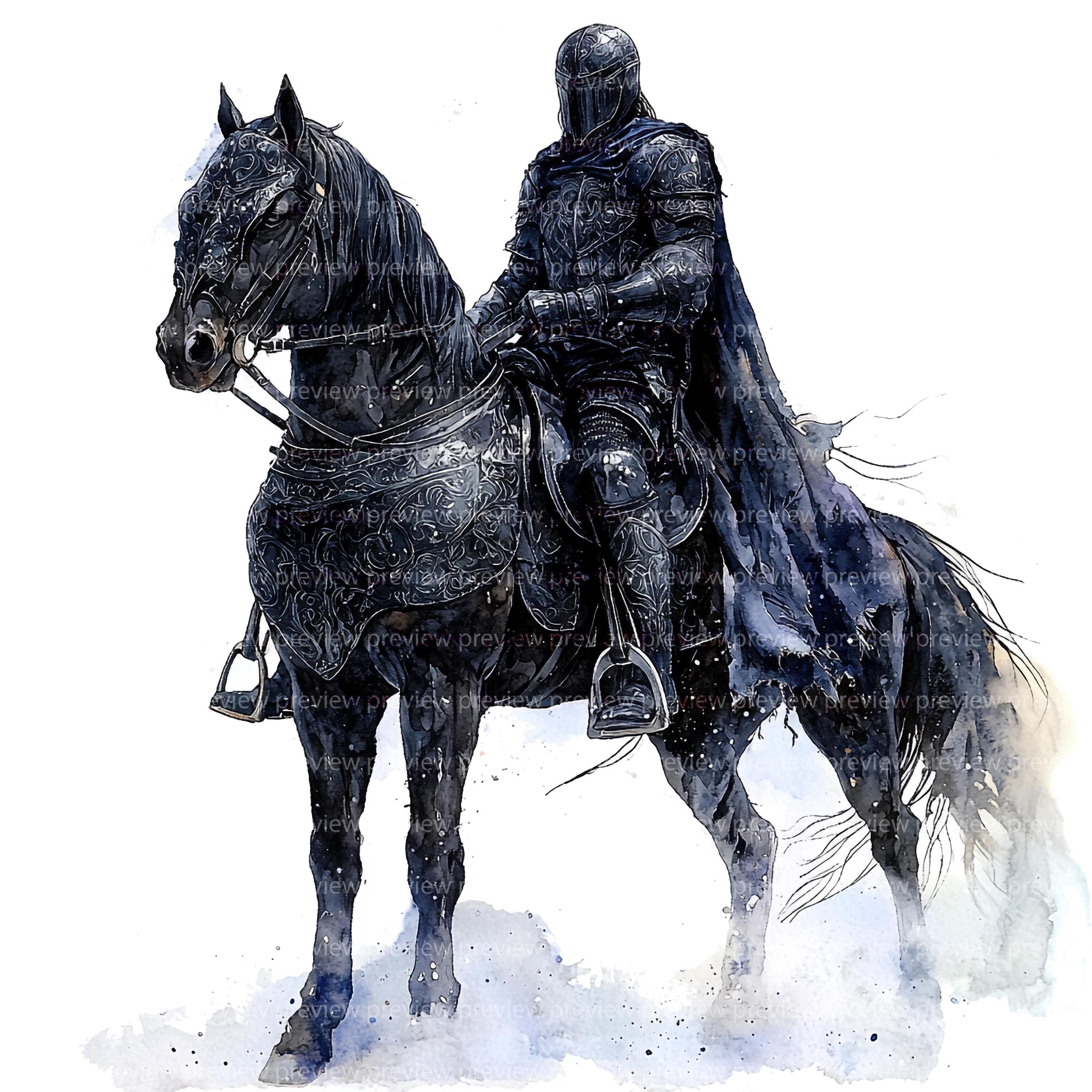 20 Watercolor Noble Knight Clipart | Black Horse Warrior Art | Medieval ...