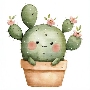 12 Kawaii Cactus Clipart, Nursery Decor, Watercolor Cute Cactus Clipart, for Scrapbooking & Journals | High-Quality JPGs | Digital Download