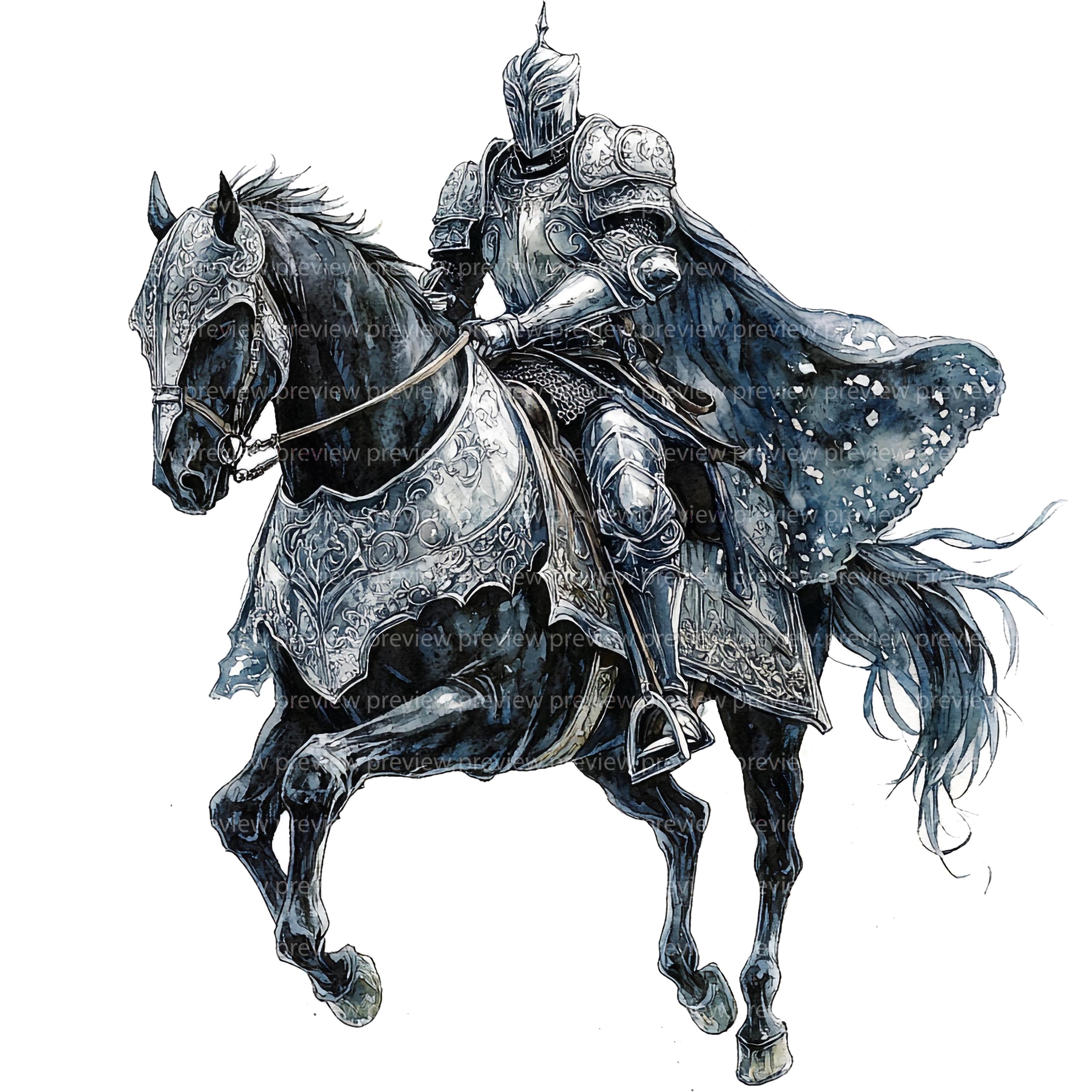 20 Watercolor Noble Knight Clipart | Black Horse Warrior Art | Medieval ...