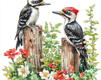 12 Woodpecker Clipart | Watercolor Bird Art for Scrapbooking & Journals | High-Quality JPGs | Digital Download