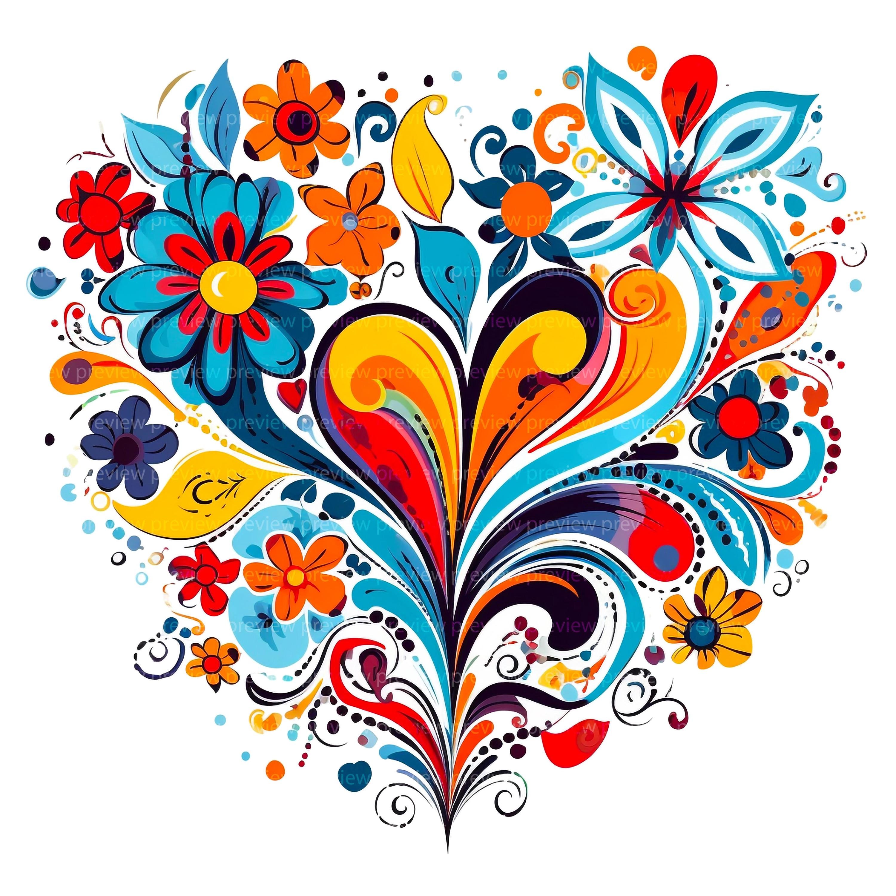 12 Floral Heart Clipart | Colorful Flower Watercolor Art | Romantic ...