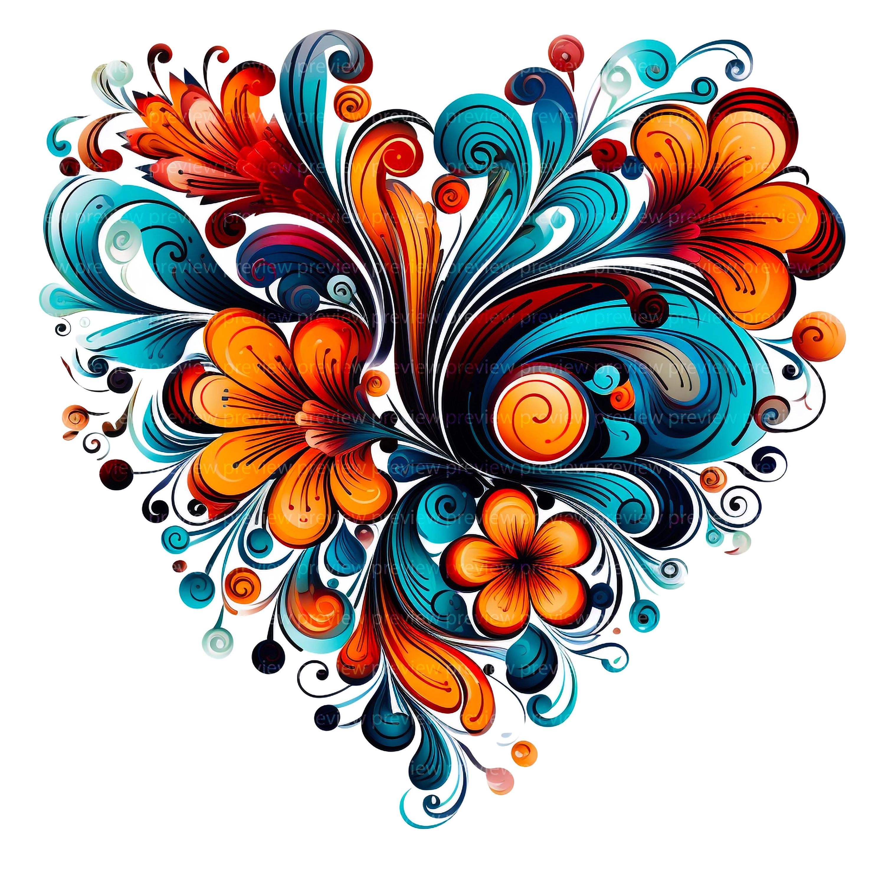 12 Floral Heart Clipart | Colorful Flower Watercolor Art | Romantic ...