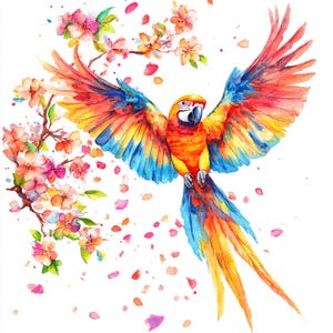12 Clipart de papagaio floral, Clipart de papagaio aquarela, Papagaio fofo para scrapbooking e diário de lixo | JPGs de alta qualidade | Download digital