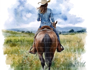 12 Horse Rider Clipart | Woman and Horse Watercolor Art | Equestrian Adventure Illustration JPG