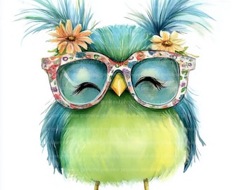 12 Whimsical Funny Bird Clipart | Quirky Animal Art (JPGs, Commercial Use)