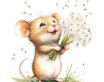 Watercolor Mice Clipart: Dandelion Wishes, Scrapbooking (12 JPGs, Digital Download, Commercial Use)
