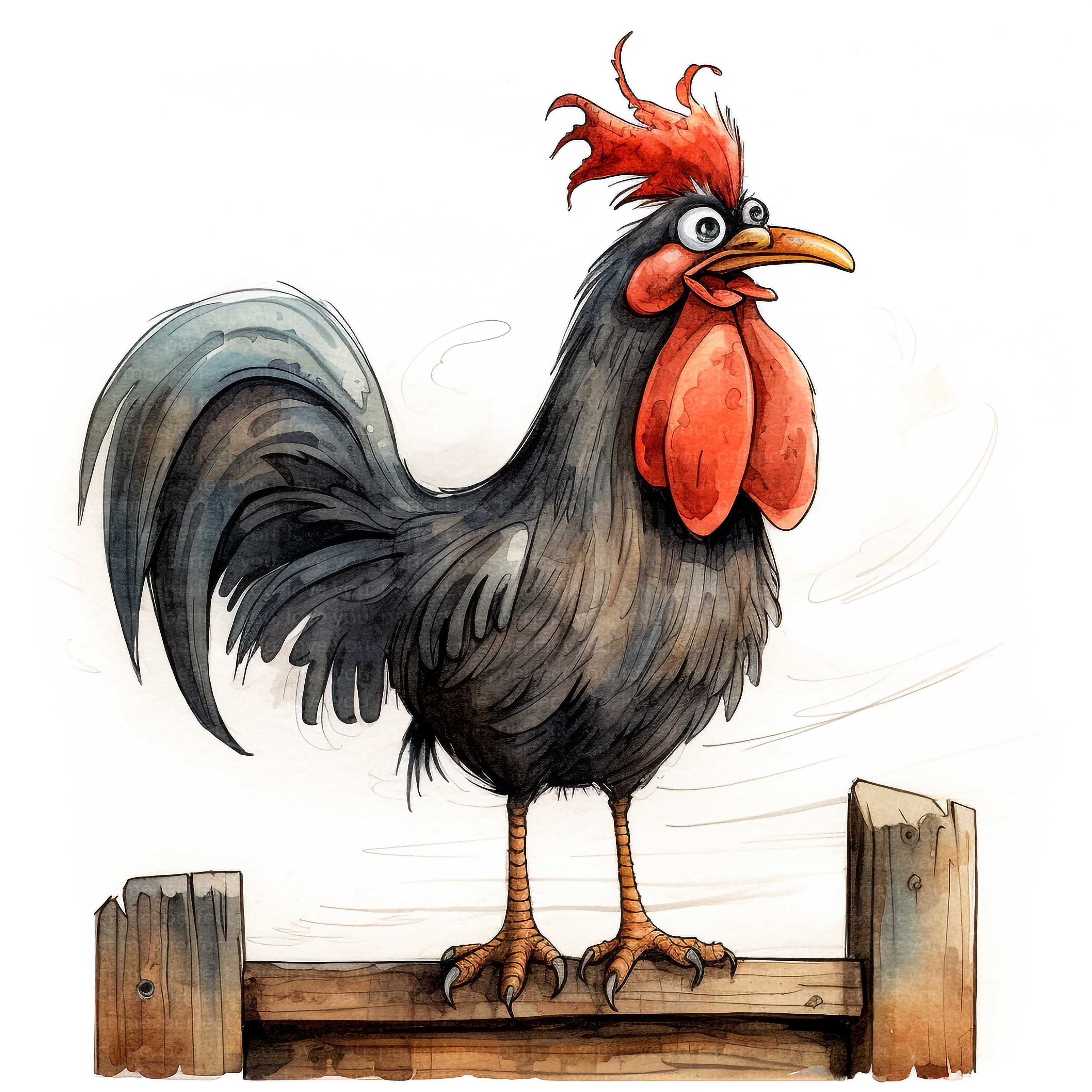 13 Cute and Funny Rooster Clipart, Quirky Rooster, Animal Clipart, High ...
