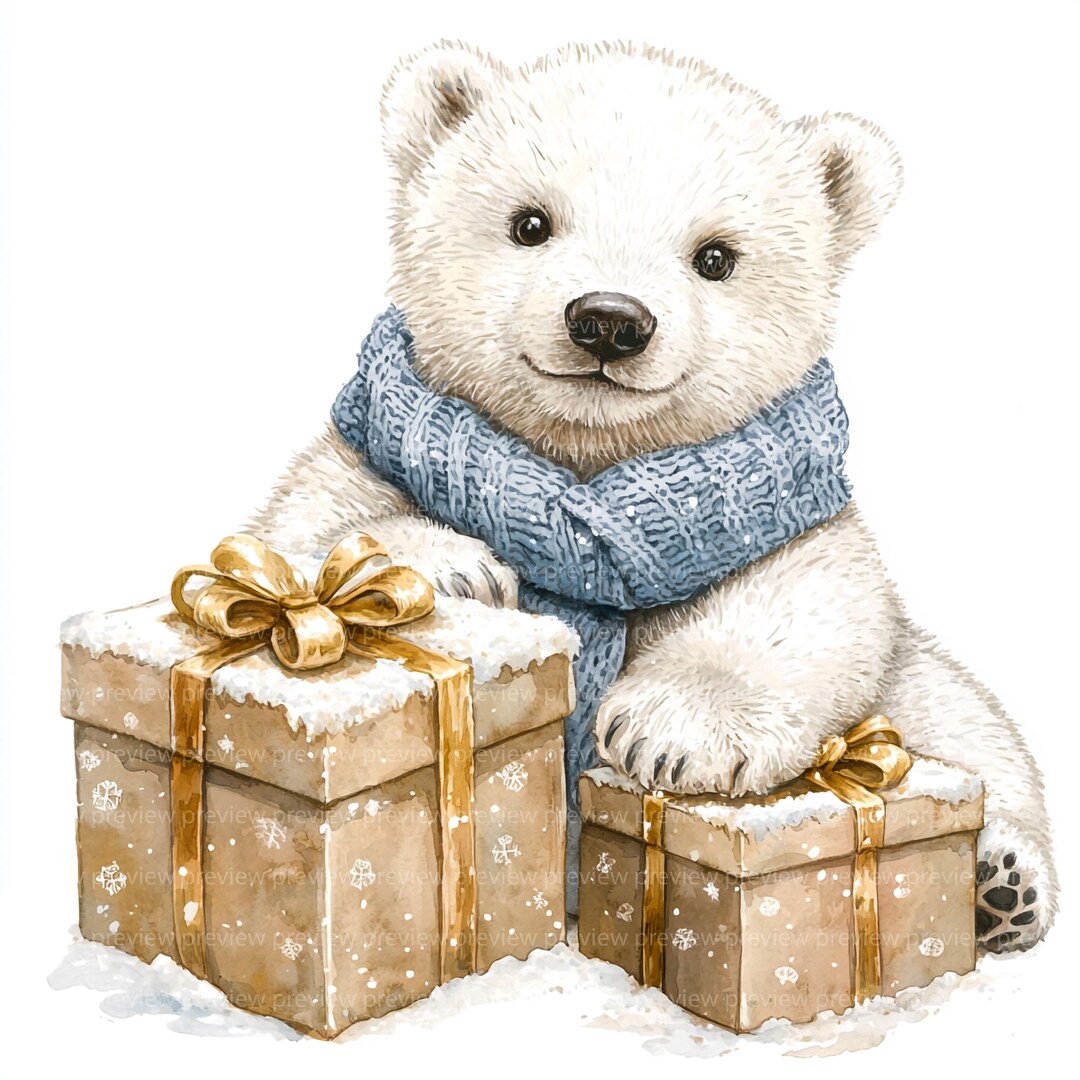 16 Polar Bear Clipart | Winter Animal Watercolor Art | Holiday Gift ...