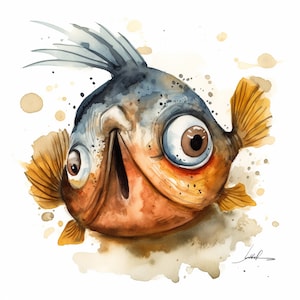Funny Fish Clipart | Quirky Animal Designs, 13 High-Res JPGs for Digital Planner, Mug Design & Junk Journal | Commercial Use