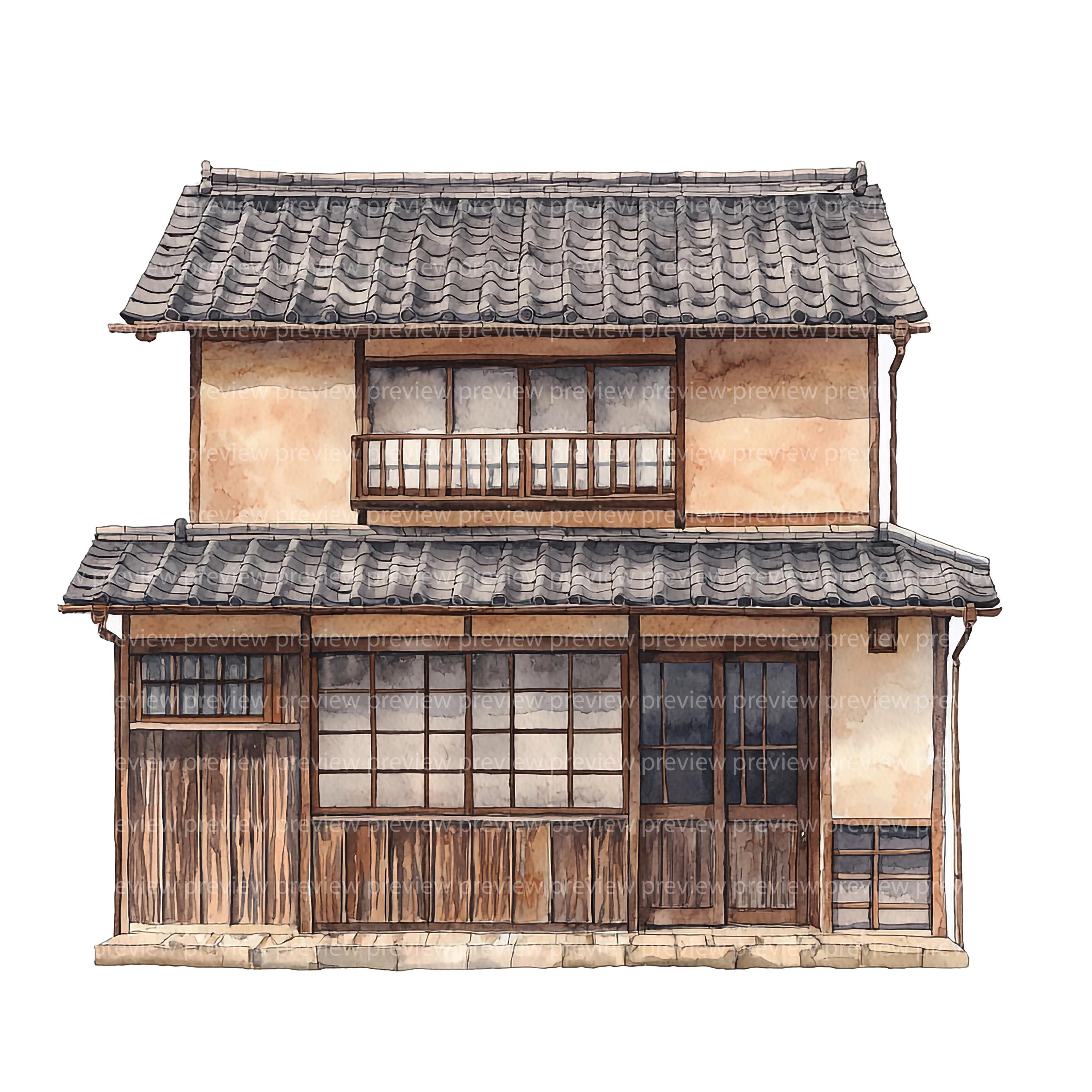 12 Japanese House Clipart | Traditional Interior Watercolor Art