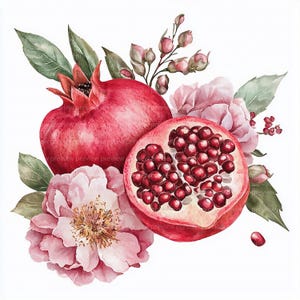 12 Watercolor Pomegranate Clipart, Pomegranate Fruit Clipart, Watercolor Clipart for Scrapbooking | High-Quality JPGs | Digital Download