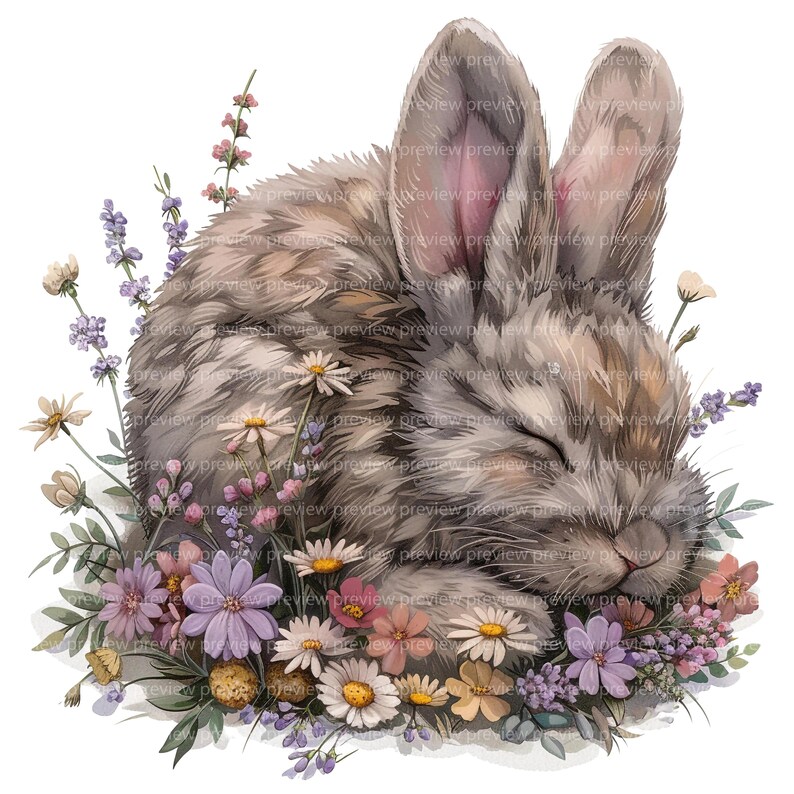 12 Floral Bunny Clipart | Whimsical Rabbit Watercolor Art | Spring ...