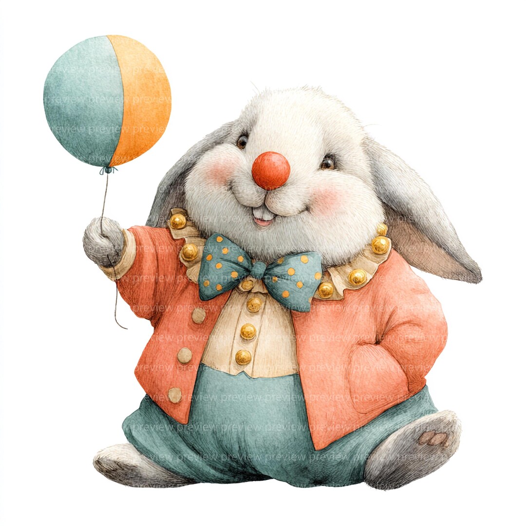 20 Bunny Clown Clipart Bundle | Quirky Festive Celebration, Funny ...