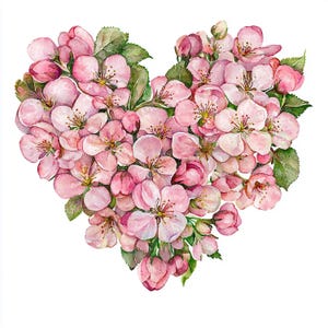 12 Heart-Shaped Cherry Blossoms Clipart, Sakura Flower, Watercolor Cherry Blossom Clipart | High-Quality JPGs | Digital Download
