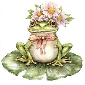 12 Clipart de Sapo Verde, Clipart de Sapo em Lírio, Clipart de Aquarela para Scrapbooking e Diários | JPGs de Alta Qualidade | Download Digital