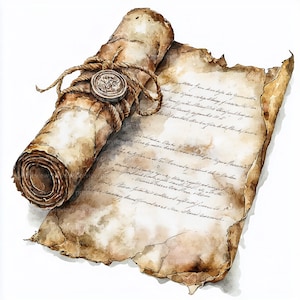 Parchment Scroll Clipart: Medieval Watercolor Paper (12 JPGs, Digital Download, Commercial Use)
