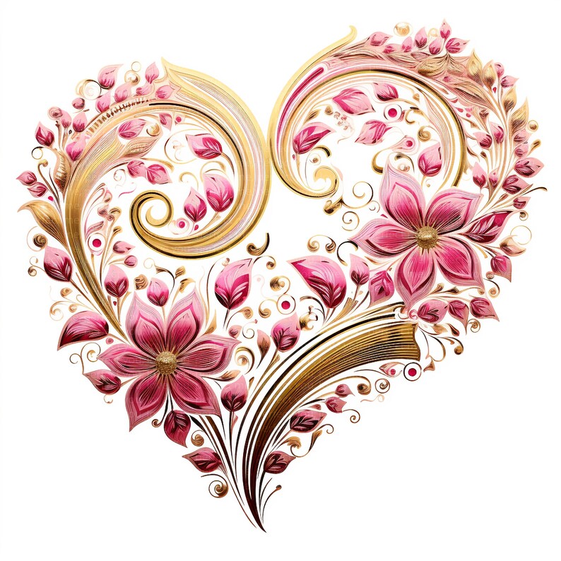 12 Floral Heart Clipart, Pink Flowers Clipart, Flowers Clipart, High ...
