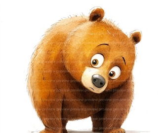 20 Clipart di orsi bruni stravaganti / Acquerello di animali della foresta espressivi / Adesivo digitale (JPG, download digitale)