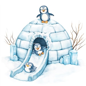 20 imágenes prediseñadas de iglú en acuarela, imágenes prediseñadas de pingüino lindo / Imágenes prediseñadas de acuarela para álbumes de recortes y diarios / JPG de alta calidad / Descarga digital
