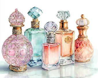 ゴシッククロスの香水瓶のクリップアート：ヴィンテージイラストセット