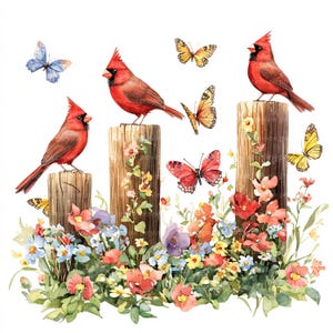 12 cliparts cardinaux et papillons, clipart oiseaux floraux, clipart aquarelle pour la fabrication de cartes | Fichiers JPG de haute qualité | Téléchargement numérique