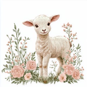 11 Lamb with Flowers Clipart, Watercolor  Floral Lamb Clipart, Watercolor Clipart for Scrapbooking | High-Quality JPGs | Digital Download