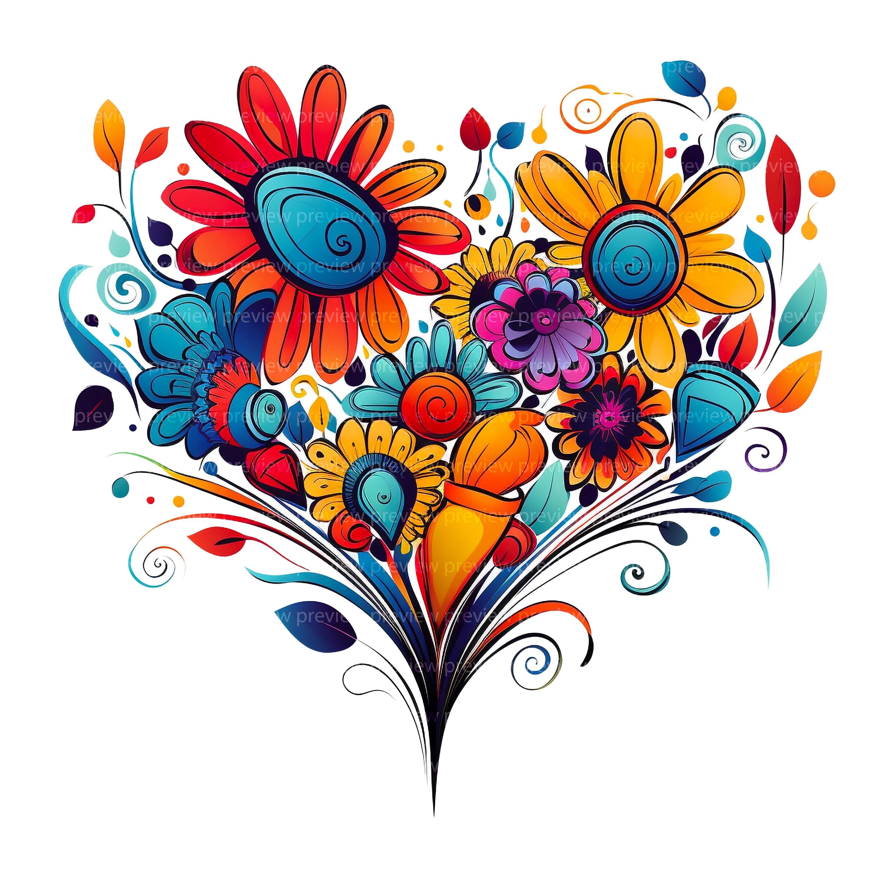 12 Floral Heart Clipart | Colorful Flower Watercolor Art | Romantic ...