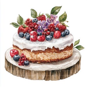 12 Vintage Kuchen mit Beeren, Kuchen Clipart | Aquarell Clipart für Scrapbooking | Hochwertige JPGs | Digitaler Download