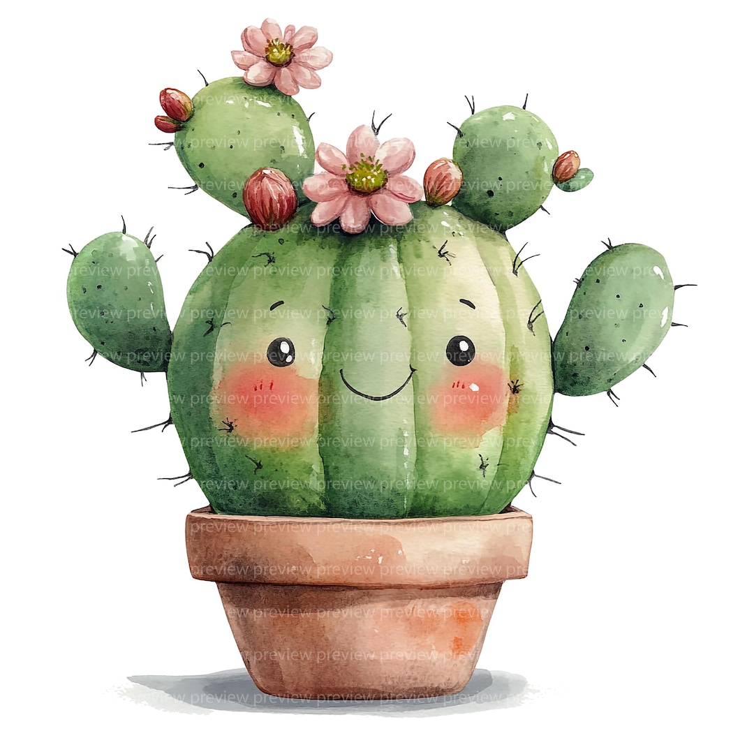 12個のサボテン苗のクリップアート | 美しい多肉植物の水彩画 | 砂漠の